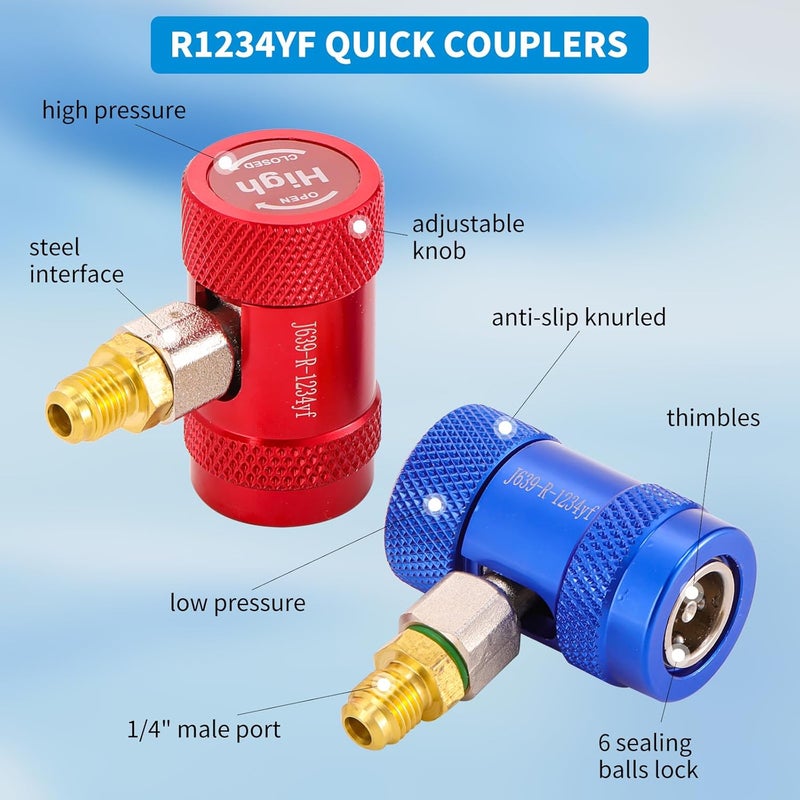 Tigbear R1234YF Quick Couplers, R1234YF Adapter Kit, High/Low Pressure Side R1234yf Manual Connector Kit for AC Charging - Image 2